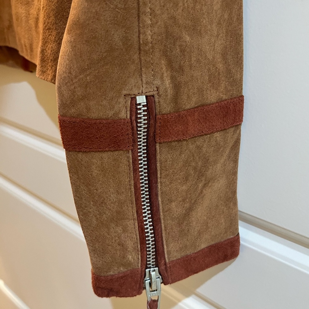 Blank NYC Brown Suede Bomber Jacket with Cream Shearling Collar - Picture 7 of 8
